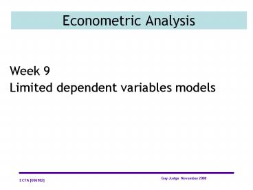 Econometric Analysis