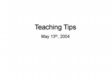 Teaching Tips