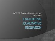 Evaluating Qualitative Research