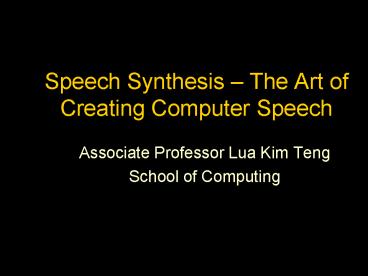 Speech Synthesis The Art of Creating Computer Speech
