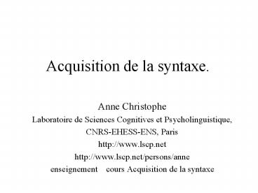 Acquisition de la syntaxe.