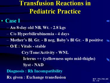 Transfusion Reactions in Pediatric Practice