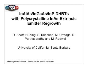InAlAs/InGaAs/InP DHBTs with Polycrystalline InAs Extrinsic Emitter Regrowth
