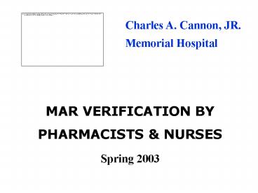 MAR VERIFICATION BY PHARMACISTS