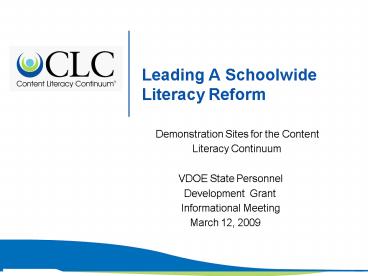 Leading A Schoolwide Literacy Reform