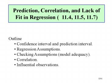 Prediction and Lack of Fit in Regression