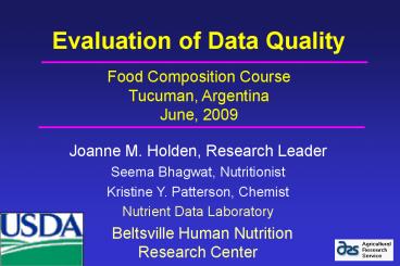 Evaluation of Data Quality