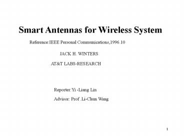 Smart Antennas for Wireless System