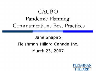 CAUBO Pandemic Planning: Communications Best Practices