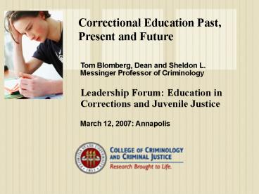 Correctional Education Past, Present and Future