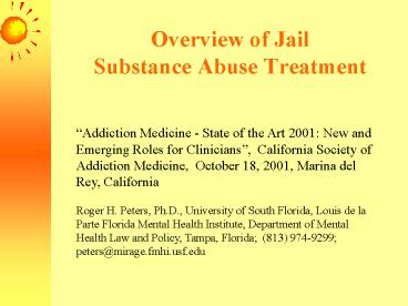 Overview of Jail Substance Abuse Treatment