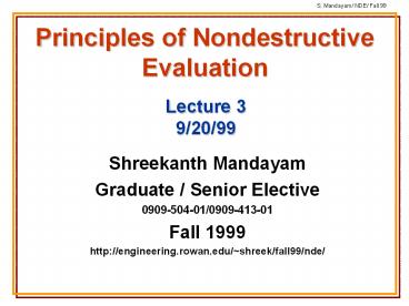 Principles of Nondestructive Evaluation