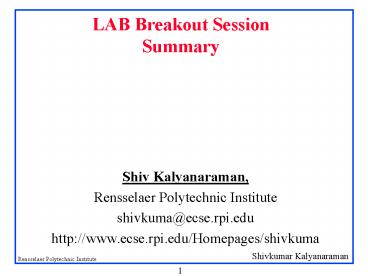 LAB Breakout Session Summary