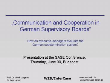 Prof. Dr. Ulrich Jrgens Dr. Inge Lippert