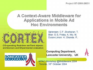 A ContextAware Middleware for Applications in Mobile Ad Hoc Environments
