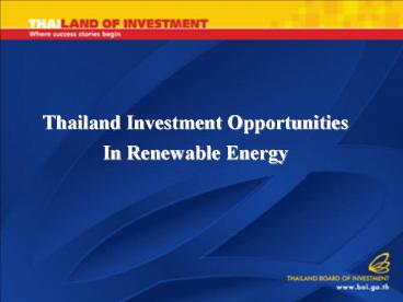 Thailand Investment Opportunities