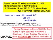 Second exam: Monday November 5, 2001