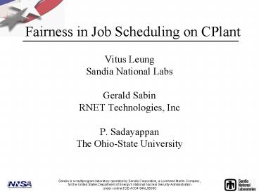 Fairness in Job Scheduling on CPlant
