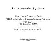 Recommender Systems Ray Larson
