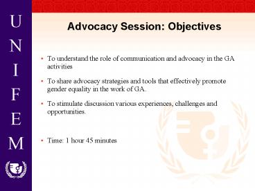 Advocacy Session: Objectives