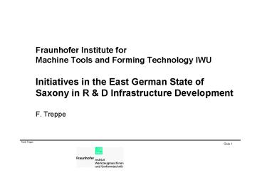 Fraunhofer Institute for Machine Tools and Forming Technology IWU Initiatives in the East German Sta