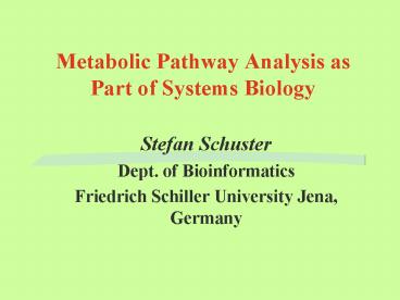 Metabolic Pathway Analysis as Part of Systems Biology