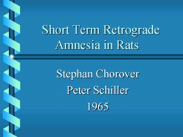 Short Term Retrograde Amnesia in Rats