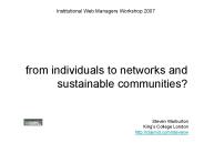 from individuals to networks and sustainable communities