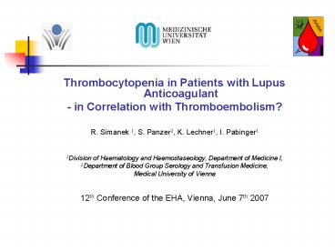 Thrombocytopenia in Patients with Lupus Anticoagulant