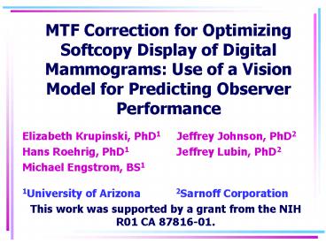MTF Correction for Optimizing Softcopy Display of Digital Mammograms: Use of a Vision Model for Pred