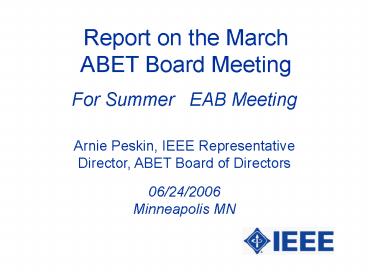 Report on the March ABET Board Meeting