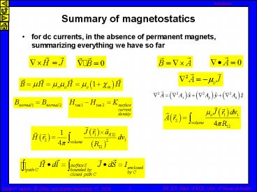 Summary of magnetostatics