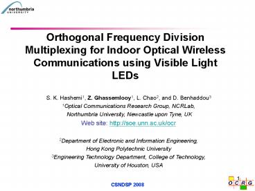 Orthogonal Frequency Division Multiplexing for Indoor Optical Wireless ...