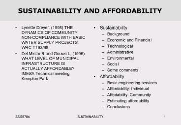 SUSTAINABILITY AND AFFORDABILITY