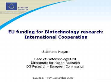 EU funding for Biotechnology research: International Cooperation