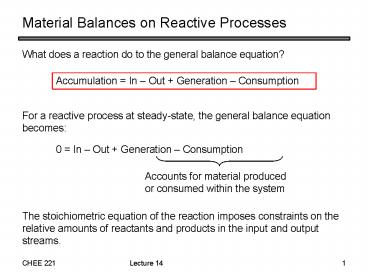 Material Balances on Reactive Processes