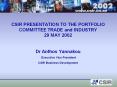 CSIR PRESENTATION TO THE PORTFOLIO COMMITTEE TRADE and INDUSTRY 29 MAY 2002  Dr Anthos Yannakou Executive Vice President CSIR Business Development PowerPoint PPT Presentation