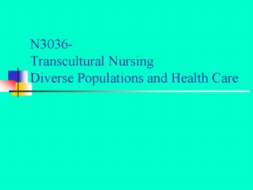 N3036 Transcultural Nursing Diverse Populations and Health Care