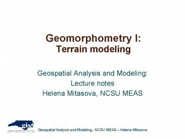 Geomorphometry I: Terrain modeling
