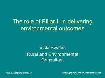 The role of Pillar II in delivering environmental outcomes