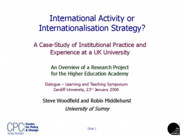International Activity or Internationalisation Strategy