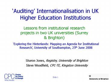 Auditing Internationalisation in UK Higher Education Institutions