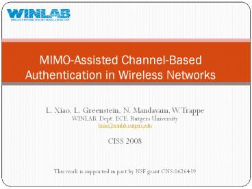 L. Xiao, L. Greenstein, N. Mandayam, W. Trappe