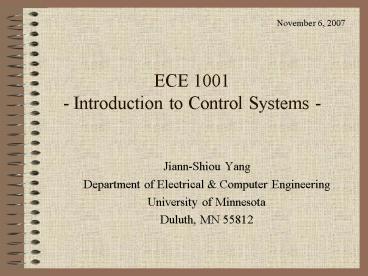ECE 1001 Introduction to Control Systems