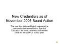 New Credentials as of November 2006 Board Action PowerPoint PPT Presentation
