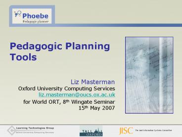 Pedagogic Planning Tools