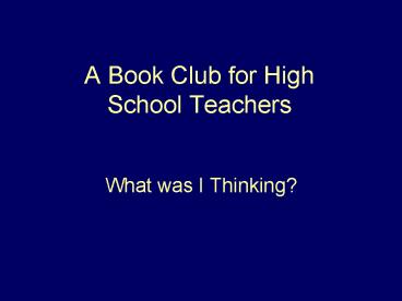 A Book Club for High School Teachers