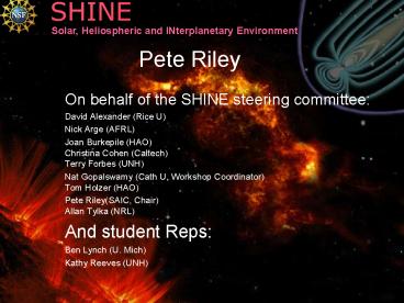 On behalf of the SHINE steering committee: