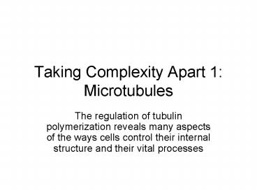 Taking Complexity Apart 1: Microtubules