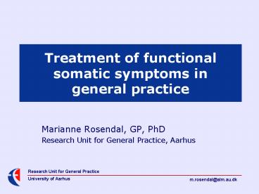 Treatment of functional somatic symptoms in general practice